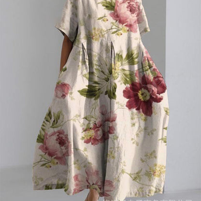 💥Uitverkoop 49% korting🍃Vintage damesjurk met botanisch bloemenontwerp en vetersluiting