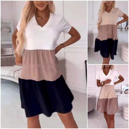 💖Uitverkoop 49% korting💖Elegante kleurblok V-hals lange jurk voor dames