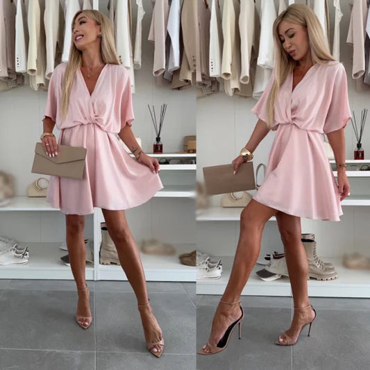 🌸Uitverkoop 49% korting🌸V-hals effen asymmetrische zoomjurk